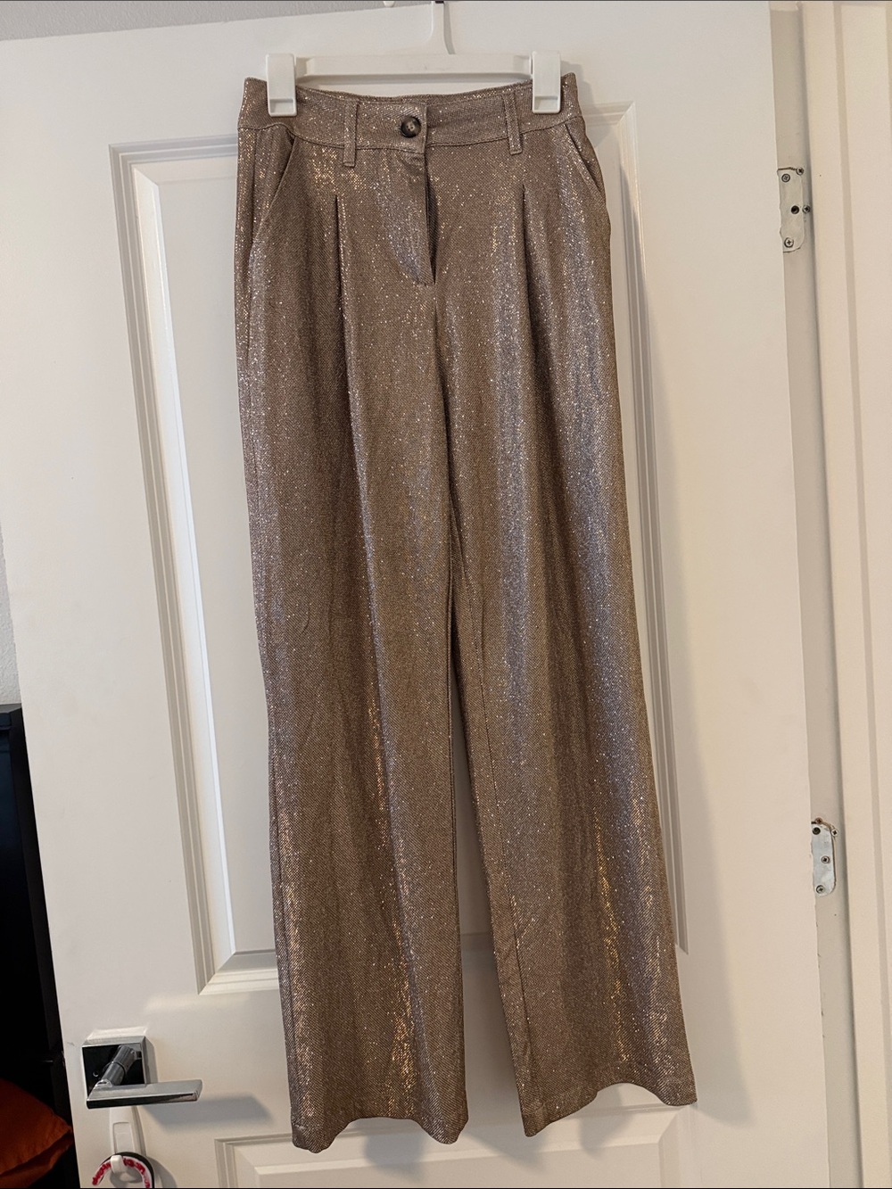 wild fable Metallic Taupe Wide-Leg Trousers